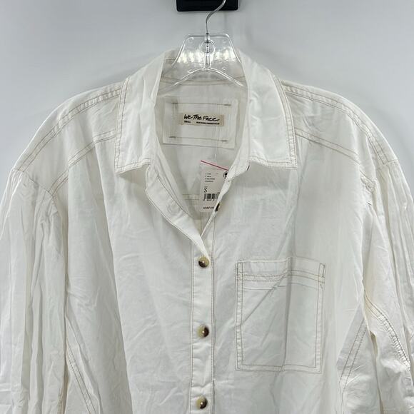We the Free Women's Happy Hour Solid Button Up Shirt - White - S - NWT - Picture 2 of 5